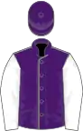Purple, grey seams, white sleeves, purple cap