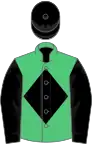 Emerald green, black diamond and sleeves, black cap