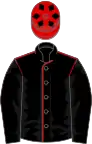 Black, red seams, black sleeves, red cap, black diamonds