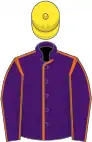 Purple, orange seams, yellow cap