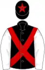 Black, red cross belts, white sleeves, black cap, red star