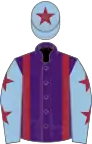 Purple, Maroon braces, Light Blue sleeves, Maroon stars, Light Blue cap, Maroon star