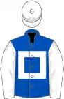 Royal blue, white hollow box, sleeves and cap