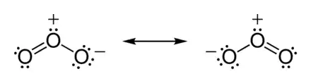 Resonance structures of ozone with lone pairs indicated