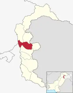 Map of Azad Kashmir with the Bagh District highlighted in red