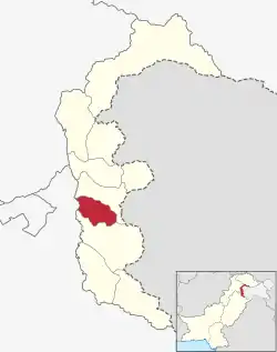 Map of Azad Kashmir with the Sudhanoti District highlighted in red