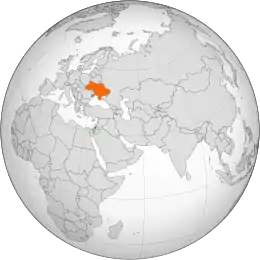 Map indicating locations of Palestine and Ukraine
