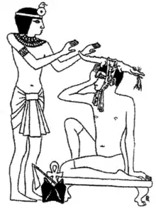 Image 13An Egyptian practice of treating Migraine in ancient Egypt. (from Science in the ancient world)