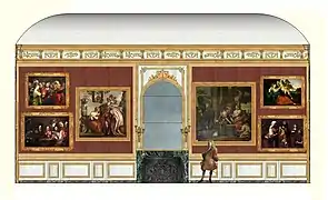 Essai de restitution de la coupe de la paroi Sud du grand salon des marronniers, around 1705. With paintings placed by Monseigneur the dauphin.