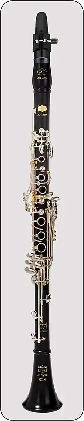Full Boehm clarinet with 21 keys and 7 rings developed c. 1870.