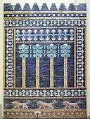 Facade of the Throne Room. Babylon, coloured, glazed bricks. 604-562 BC. The Throne-Room was situated in the third courtyard complex of the royal palace.