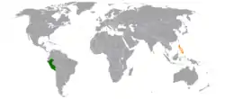 Map indicating locations of Peru and Philippines