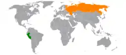Map indicating locations of Peru and Russia