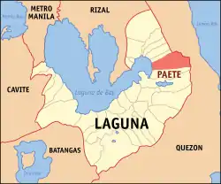 Map of Laguna with Paete highlighted