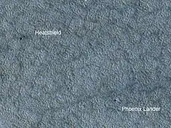 Phoenix lander and heat-shield in 2009 (HiRise)