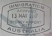 Entry stamp at Sydney Airport