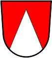 a pile reversed (or inverted or issuant from the base). If not drawn high enough, it can be confused with a division of the field per chevron. See the coat of the Asper Foundation, Canada.