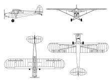3-view line drawing of the Piper PA-18 Super Cub