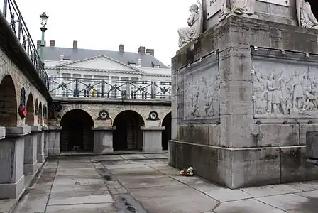 Galleries of the funerary crypt and partial view of the bas-reliefs of the base