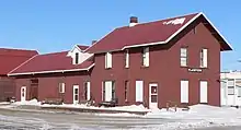 Two-story brick depot building