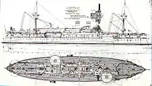 Drawing of Maine showing its echeloned turret placement