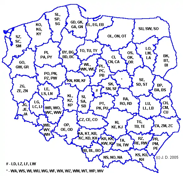 First letters on series 1976–2000 indicate area