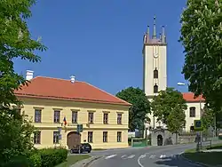 Former town hall and Church of Saints Peter and Paul