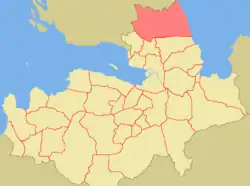 Location of North Ingria (in red), within the historical region of Ingria (in light beige).