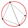 This pair of triangles does not meet the Delaunay condition (there is a point within the interior of the circumcircle).