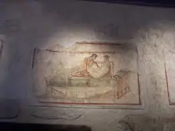 Sexual scene. Wall painting from the Lupanar, Pompeii