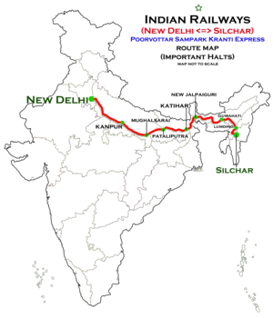 Poorvottar Sampark Kranti Express (NDLS–SCL) route map