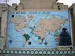 World map of the Portuguese Empire and statue of Henry the Navigator
