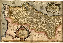 Kingdom of the Algarves within the Kingdom of Portugal in a map published in 1561 (west is at the top)