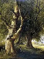 oil painting of beech trees