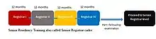Progression form registrar cadre to Senior Registrar cadre. At the Stage of Registrar II an attempt are allowed in some specialities to write the examination to advance to Senor Registrar cadre