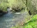 Confluence of Prosca Creek (left) with the Gradaščica River (right) in Dolenja Vas pri Polhovem Gradcu