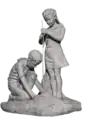 Sculpture in basorelief composed in bronze displaying two children planting a tree (afforestation).