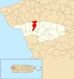 Location of Quebrada Larga within the municipality of Añasco shown in red