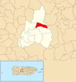 Location of Río Grande within the municipality of Jayuya shown in red