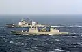 ROKS Doe Jo-yeong alongside USS Lake Erie during a communication drills and maneuvering stations on 13 January 2010.
