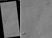 The Rahway Valles, as seen by HiRISE. Scale bar is 500 meters long.