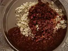 Kidney Beans or Rajma simmered in a gravy of onions and tomatoes on rice