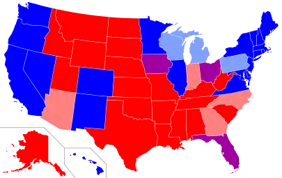 A presidential-election map of the US, 2004–2016. States that consistently vote for Democrats are termed "blue states".