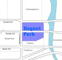 Location of Regent Park within Toronto