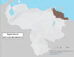 Geographic map of the Orinoco Delta natural region.
