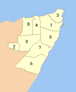 Cayn is number 2. Area 2, 4, 8, and 9 are disputed with Somaliland.