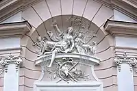 The rococo relief of Diana with two putti at the Amalienburg, in Munich (Germany)