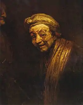Self Portrait as Zeuxis (c. 1662), one of two self-portraits in which Rembrandt is turned to the left. at Wallraf–Richartz Museum in Cologne