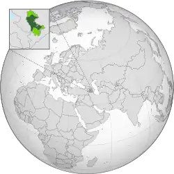 Territory controlled by Artsakh shown in dark green; territory claimed but not controlled shown in light green
