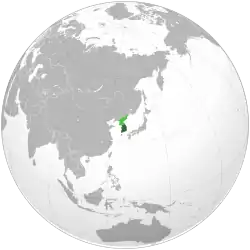 Territory controlled by the Republic of Korea in dark green; territory claimed but not controlled in light green